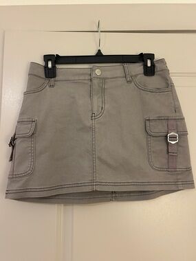 Grey Cargo Mini Skirt with Pocket Buckle